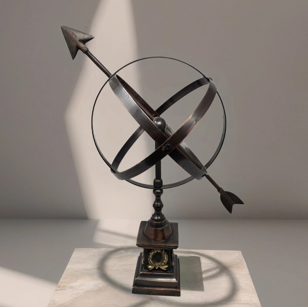 Armillary Metal Sphere Copper Brown Color Celestial Globe Rings Arrow Equator